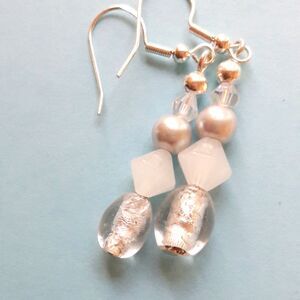 White Glass 925 Silver Hooks Hidden Meaning earrings Glitchy Glam, Extra C  390■